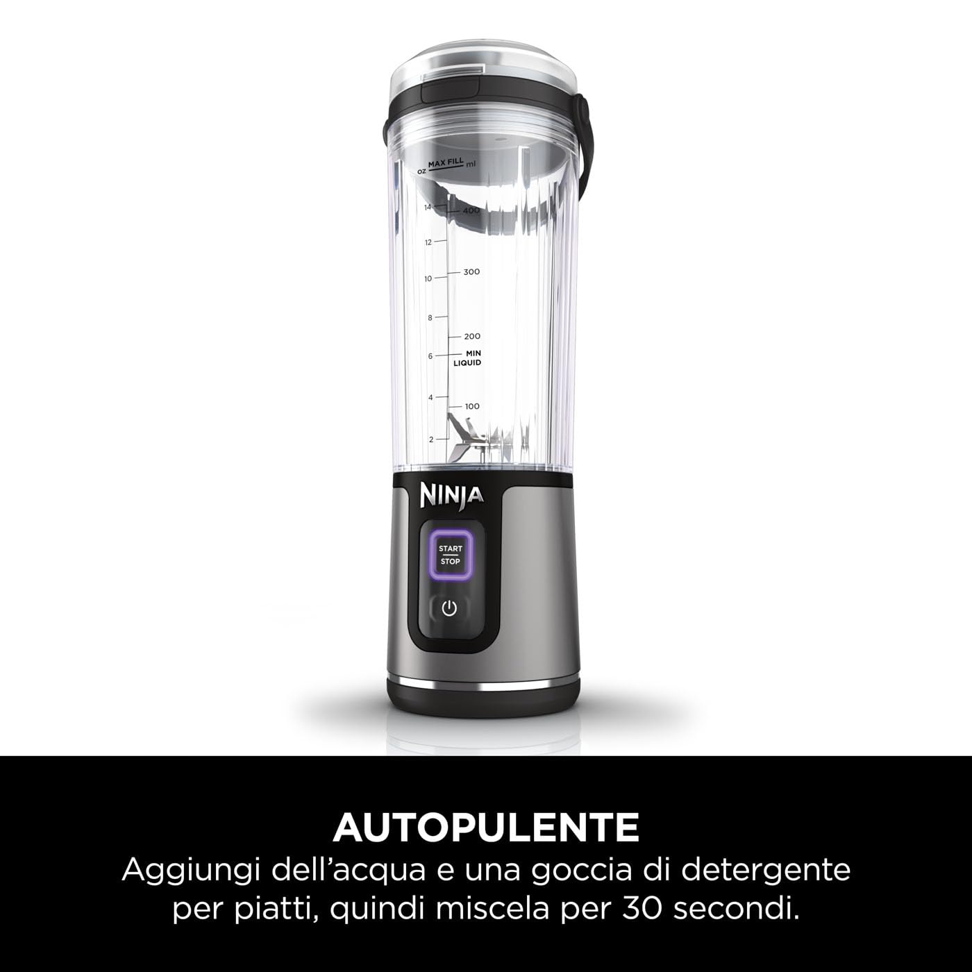 Ninja Blast Frullatore Portatile, 530 ml, Nero, BC151EUBK | con Coperchio e Beccuccio, Mini Frullatore Senza Fili, Ricaricabile, per Frullati, Trita Ghiaccio e Frutta Congelata