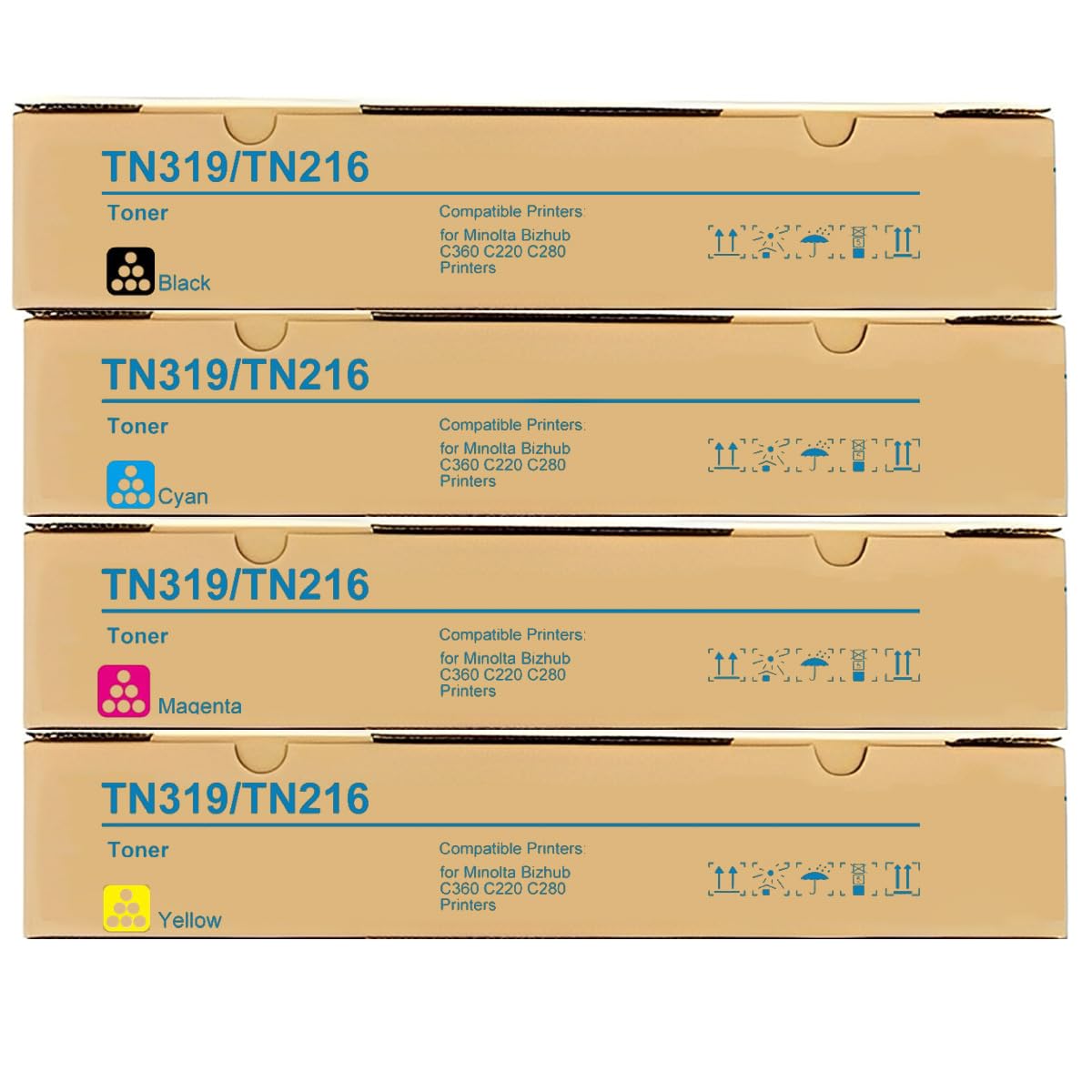 TN-216 TN-319 TN216 TN319 Toner Cartridge 4 Pack Compatible for Konica Minolta Bizhub C220 C280 C360 Printer