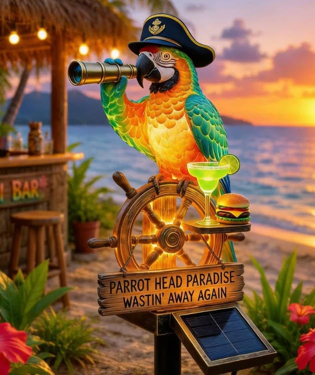 Solar-Powered Parrot Garden Light -Parrot Head Paradise Tropical Whimsical Yard Decor Stake,Waterproof Auto On/Off Solar Statue Light for Lawn Backyard Pool Outdoor Party Decor (Captain Parrot)