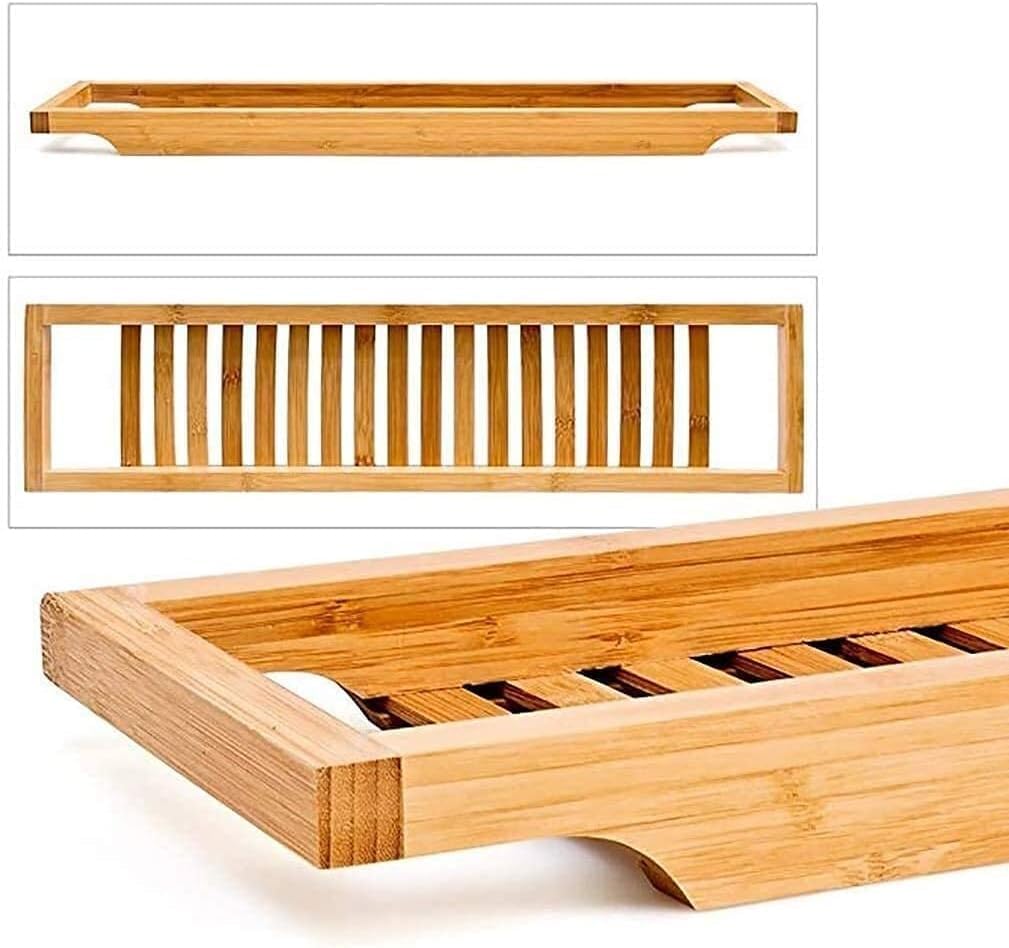 Bathtub Tray, Bath Trays Bathtub Caddy, Wooden Bathroom Rack,4. 5 x 70 x 14.5cm, Over The Tub Storage Tray, Natural Wood Foldable Bathtub Cover Bathroom Trays