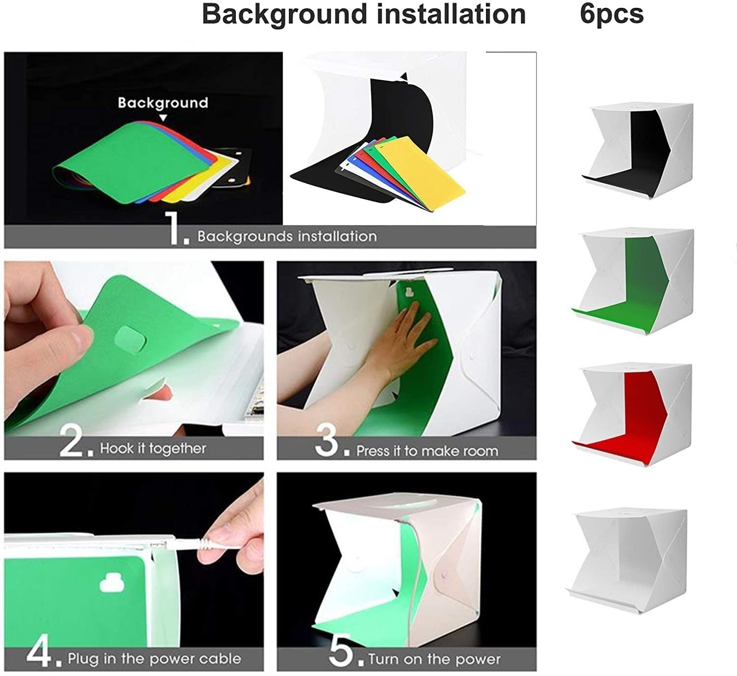 FLAA Fotografia Shooting Tent Kit Portatile Pieghevole Photo Studio Light Box Luminosità regolabile Studio Box con luce LED/6 colori fondali per gioielli e piccoli oggetti