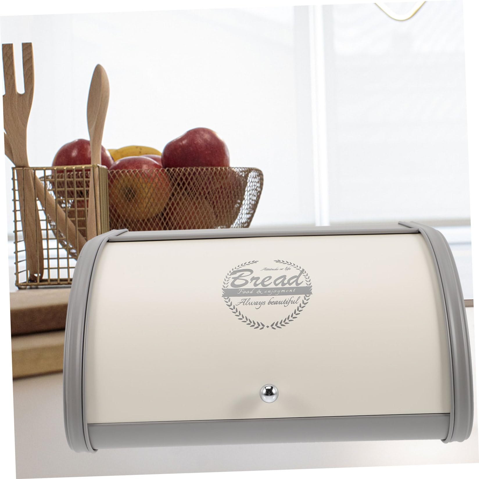 Caja de Pan de Granja con Tapa Abatible, Soporte Metálico para Cocina, Caja de Pan para Encimera, Base Ancha Antideslizante, Organizador Multiusos para Hogar y Panadería