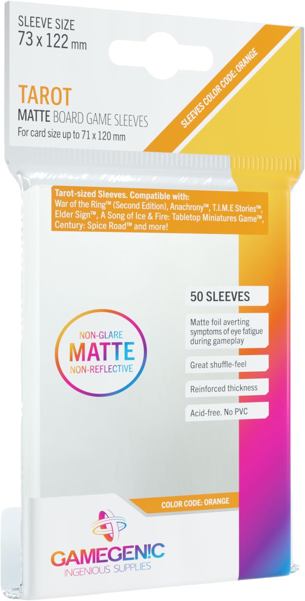 GAMEGEN!C- Matte Tarot-Sized Sleeves 73x122mm (50), Colour Clear (GGS10056ML)