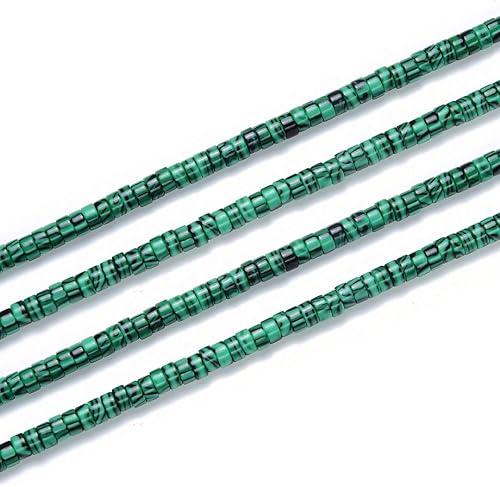 1 hebra Adabele Malaquita sintéticacreada en laboratorio de 4 mm x 2 mm, cuentas pequeñas de tubo heishi rondelle, cuentas de gema separadoras