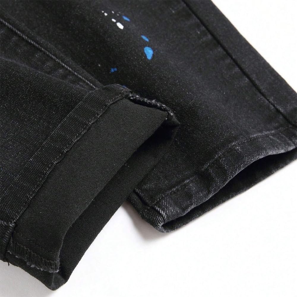 Jeans da uomo strappati patchwork slim fit stretch denim pantaloni hip hop streetwear moda pantaloni