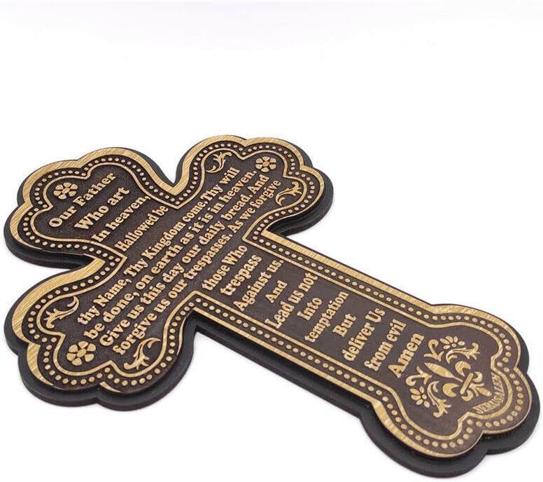 Miniatura 4 de Nuestro Padre Oración Cruz de Pared Hecho a Mano Jerusalén Tierra Santa Madera de Olivo Belén