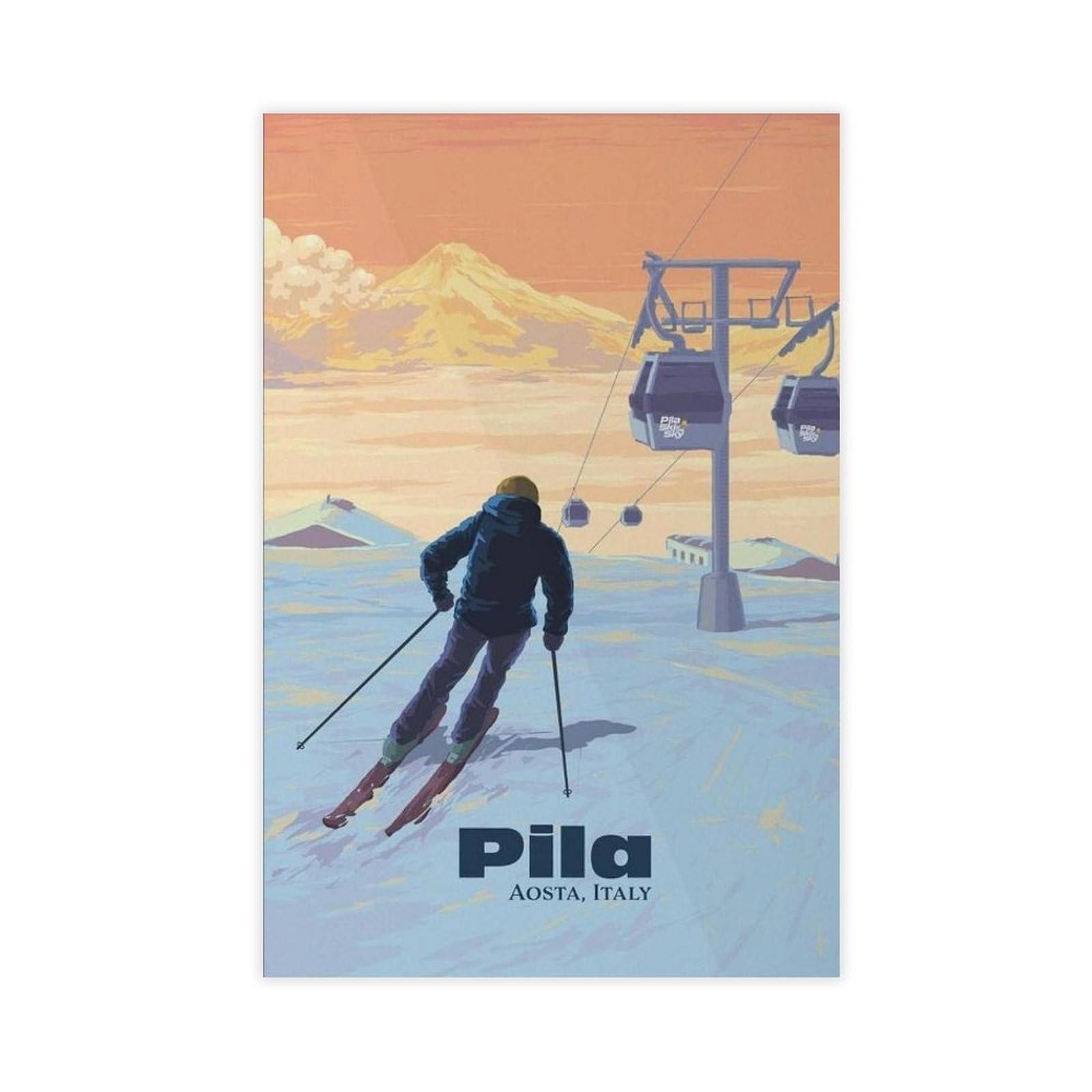 Qgvbgf Pila Aosta Italy Ski Resort Travel Canvas Poster Bedroom Decor Landscape Office Room Decor Gift 12X18inch(30X45cm)