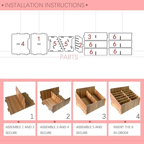 Miniatura 6 de Caja organizadora de teléfono celular de 48 rejillas, caja de almacenamiento de escritorio de madera, soporte multifuncional para teléfono celular,