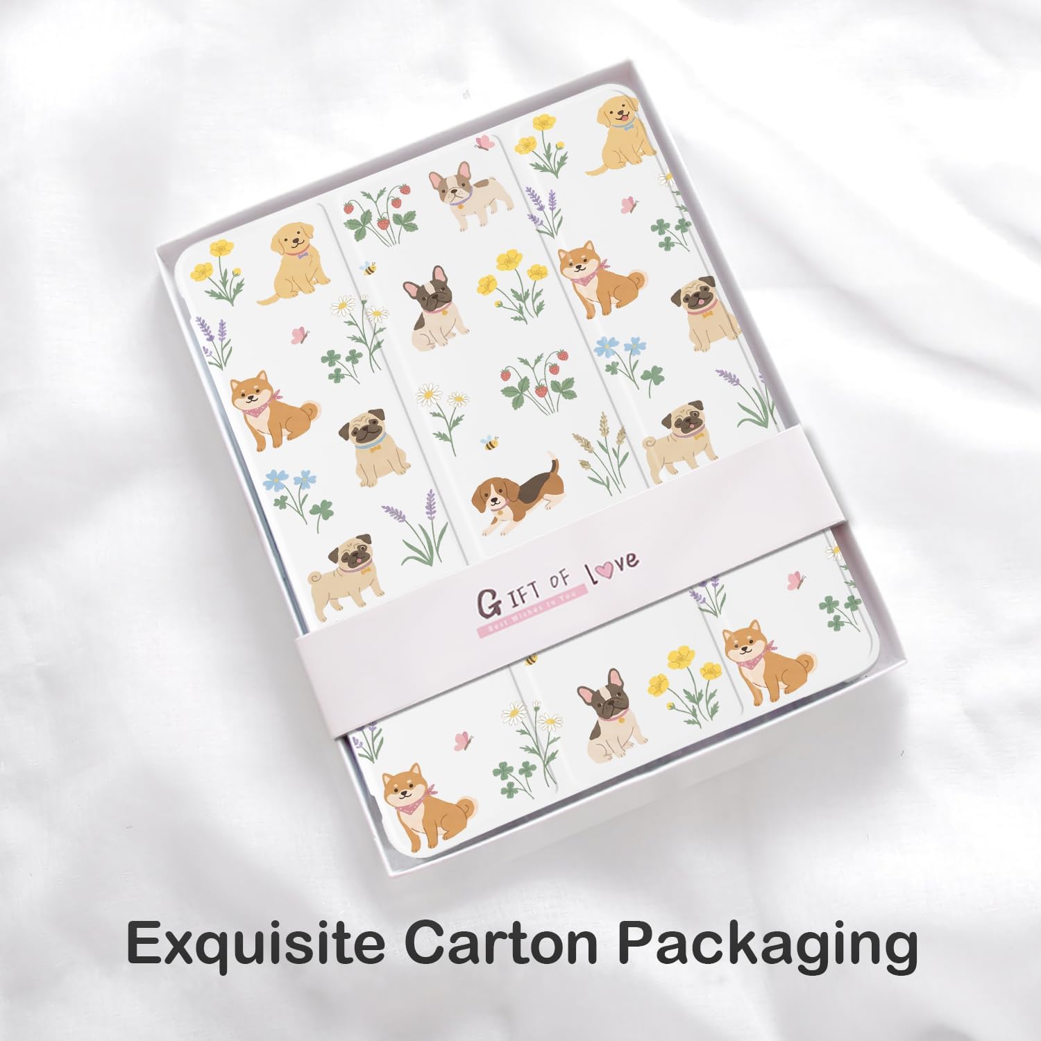 Cute Kawaii Dog Flower for iPad mini 7 A17 Pro 2024/iPad Mini 6 Case with Pencil Holder, Auto Sleep/Wake, White Leather Soft TPU Back Cover