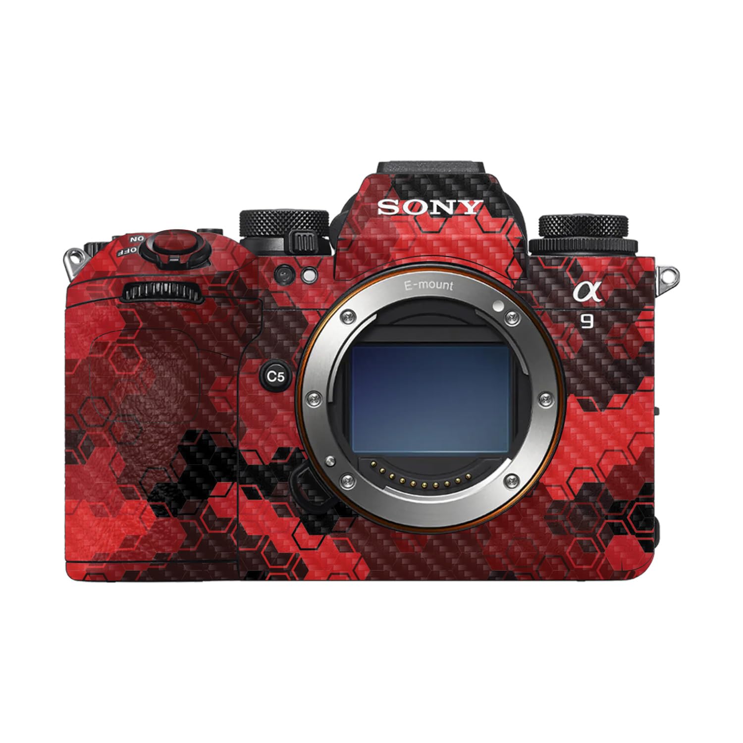Carbon Fiber Camera Skin Compatible with Sony Alpha 9 III (2024) - Red Hexa Camo - Premium 3M Vinyl Protective Wrap Decal Cover - Easy to Apply | Crafted in the USA by MightySkins
