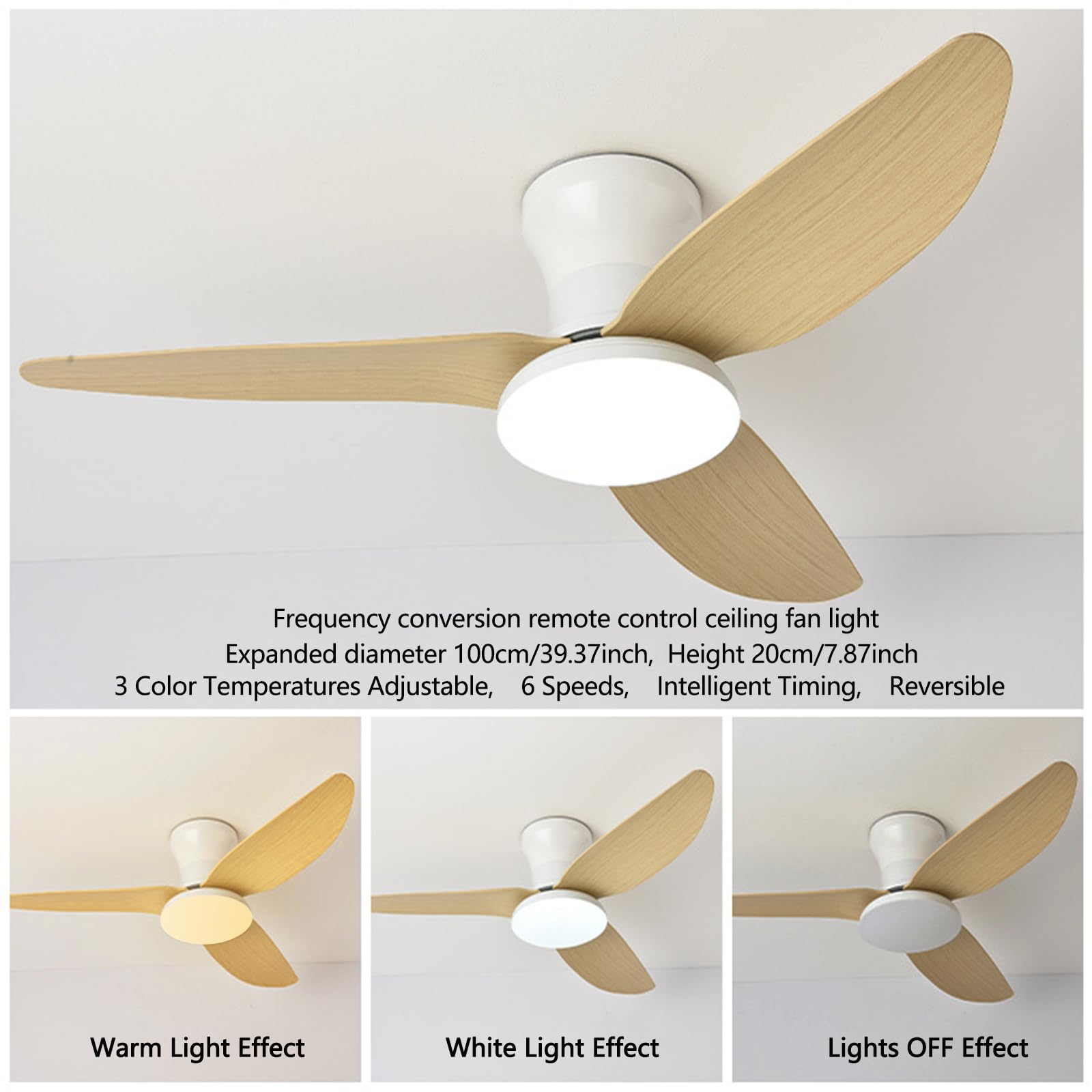 Deckenventilator mit Beleuchtung und Fernbedienung APP-Kontrolle 30W LED Dimmbar 3 Farbtemperatur 107cm 3 Flügel 6 Geschwindigkeiten Timer