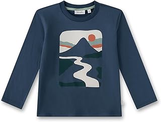 Sanetta Boys' Long-Sleeved Shirt Blue | High Quality and Cosy Organic Cotton Long Sleeve Shirt with Mountain Panorama | Children's Clothing