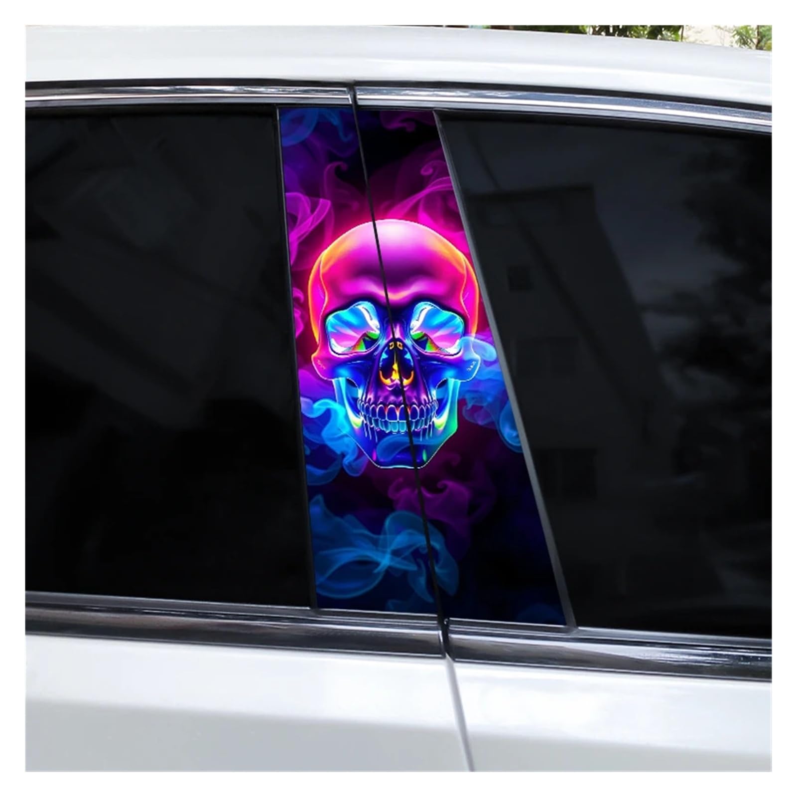 Car Side Decals 2pcs Colorful Smoke Skull Car B-Pillar Stickers Waterproof Scratch Cover Center Column Decal(Style J)