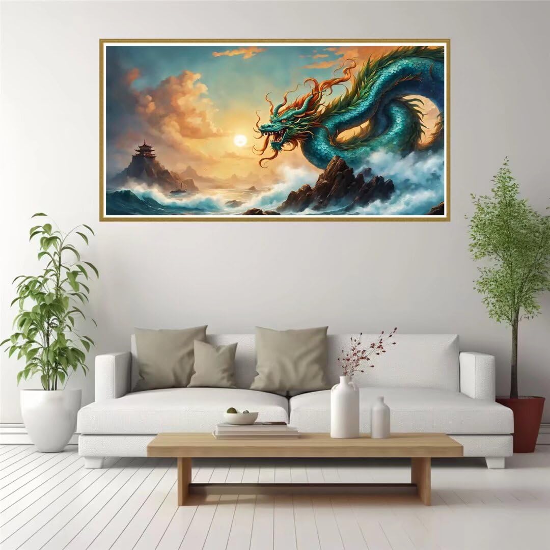 Diamond Painting Dragon, Grand Format Broderie Diamant kit Complet 100x50cm DIY 5D Strass Point de Croix Cristal Painting Artisanat, Loisirs Créatifs Adultes Art Set pour Décor Murale Maison H-116