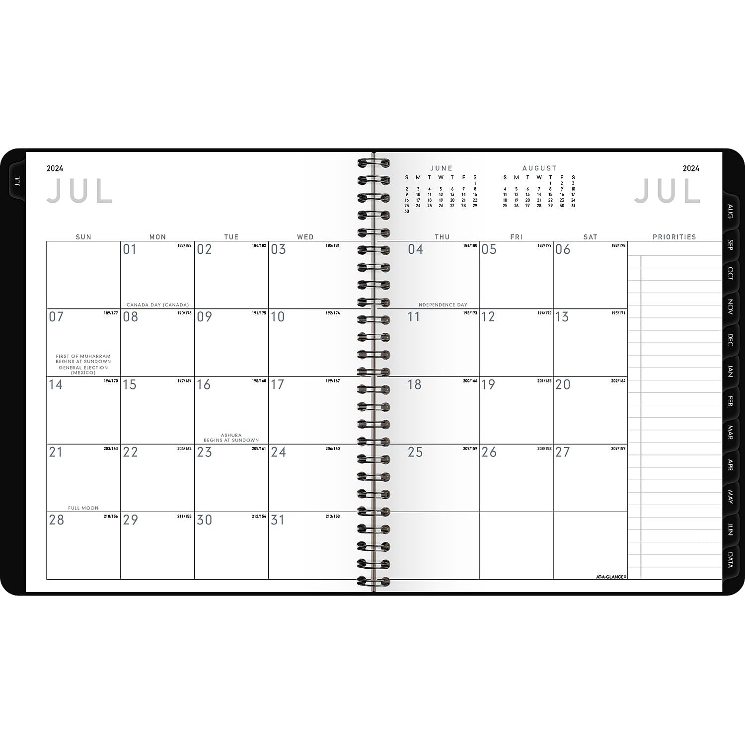 AT-A-GLANCE® 2024-2025 Agenda accademica settimanale/mensile media, 17,8 x 21,9 cm, nero, da luglio a giugno