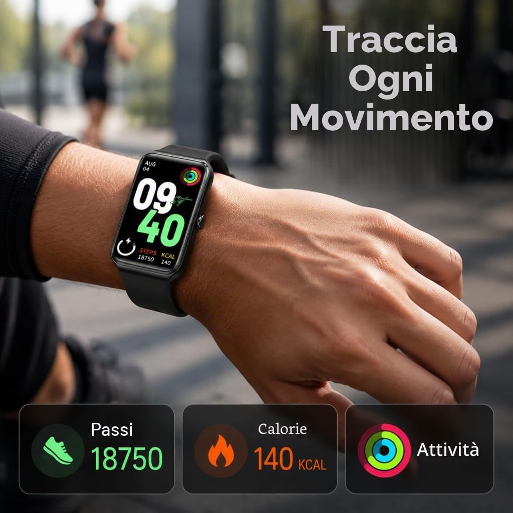 Orologio Smartwatch Donna Uomo, 1,47’’ Display Fitness Tracker, Smartwatch Pressione Sanguigna, Contapassi Polso Monitoraggio Della Frequenza Cardiaca, Smart Band Compatibile con Android e iOS (nero)