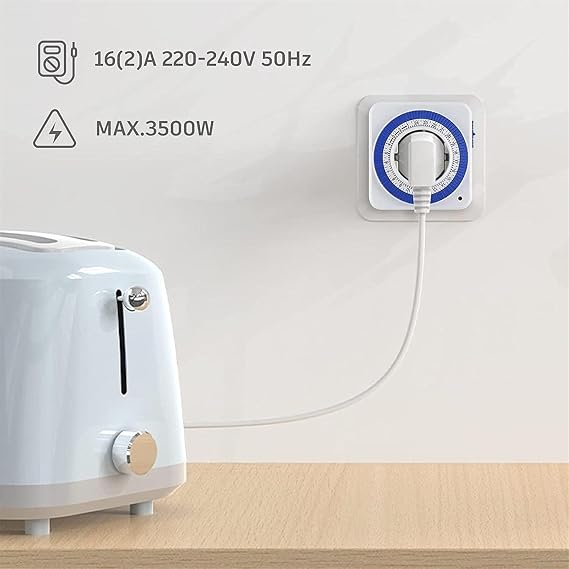 Mekanik Zaman Ayarlı Priz - 24 Saat Programlanabilir Cata Zaman Saati, 16A 3500W Yüksek Güç, Zamanlayıcı Priz (15 Dakika Ayarlı) (1)