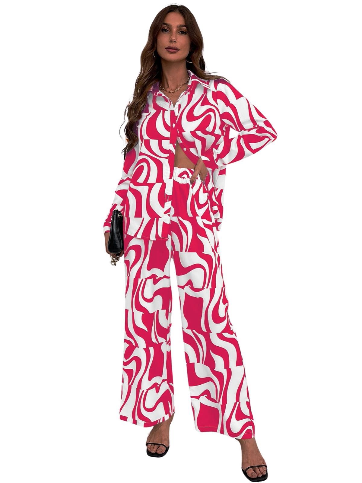 Leriya Fashion Rayon Ethnic Co Ord Set | Frenchy Striped & Geo Print Co-Ord Set/Pajama Set For Women Casual Wear For Women Kurti Pant Set | Kurti Pant Set For Women (Xx-Large, Pink)