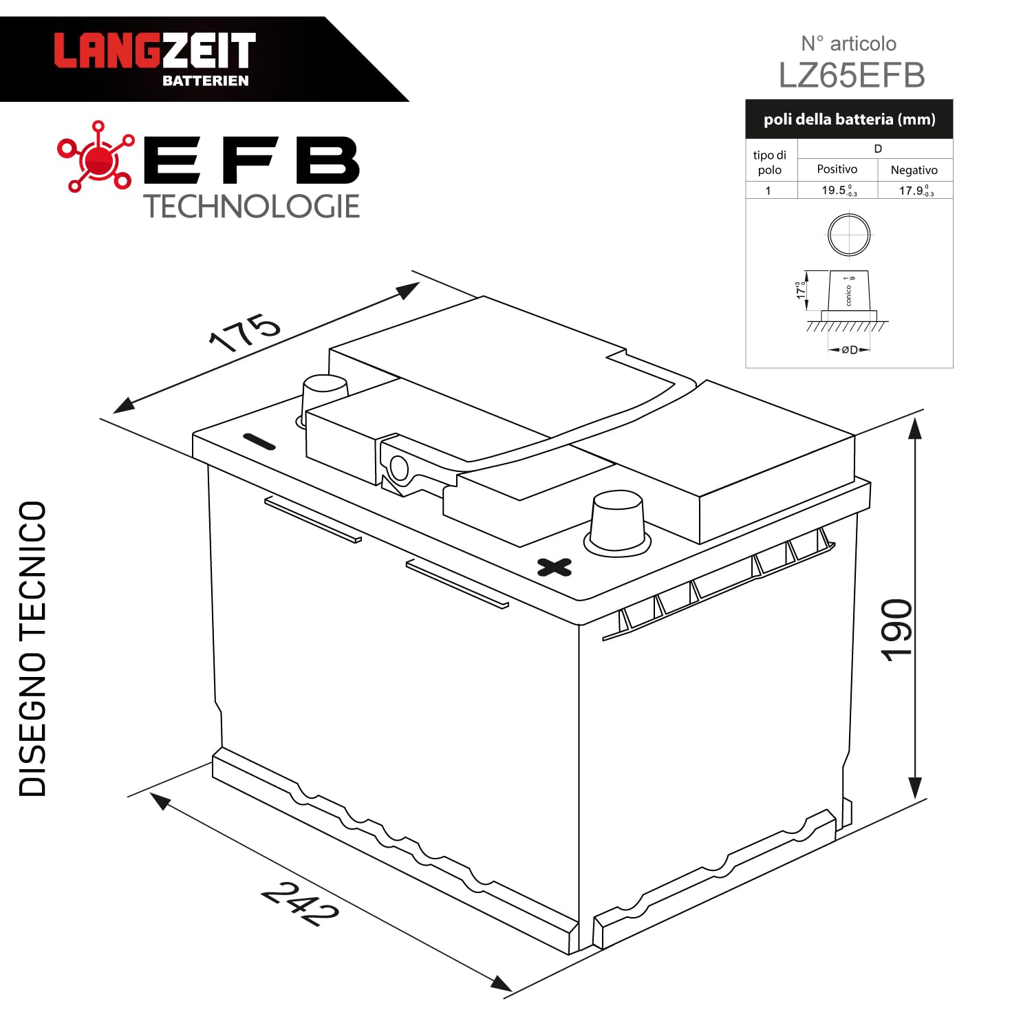 LANGZEIT batteria auto EFB 65Ah 12V start-stop AFB ECM sostituito 60Ah 55Ah