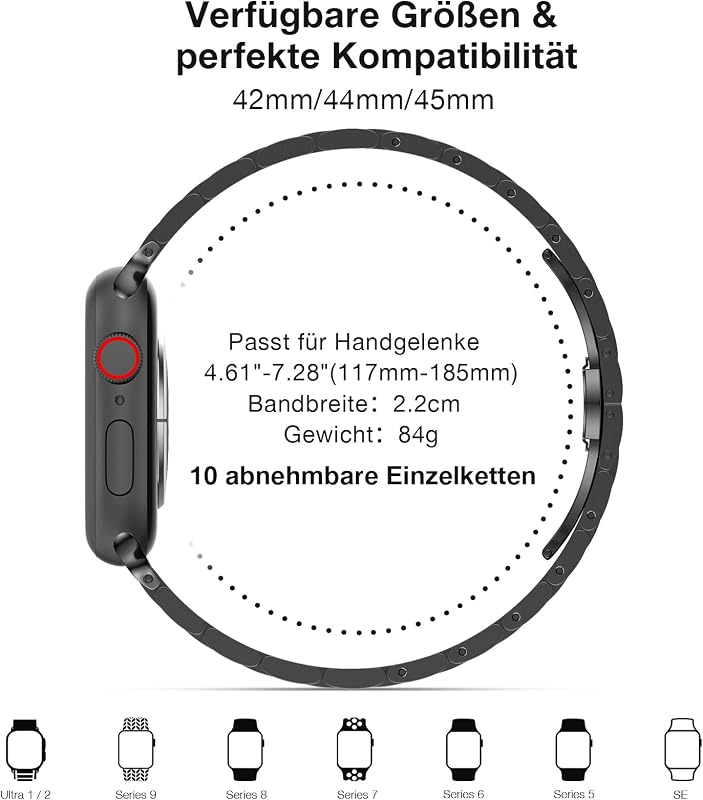 Rozsdamentes Acél Fémszíj Apple Watch Órához - Állítható Unisex Csuklópánt iWatch Series 1-9, SE, Ultra Modellekhez (38-49mm)