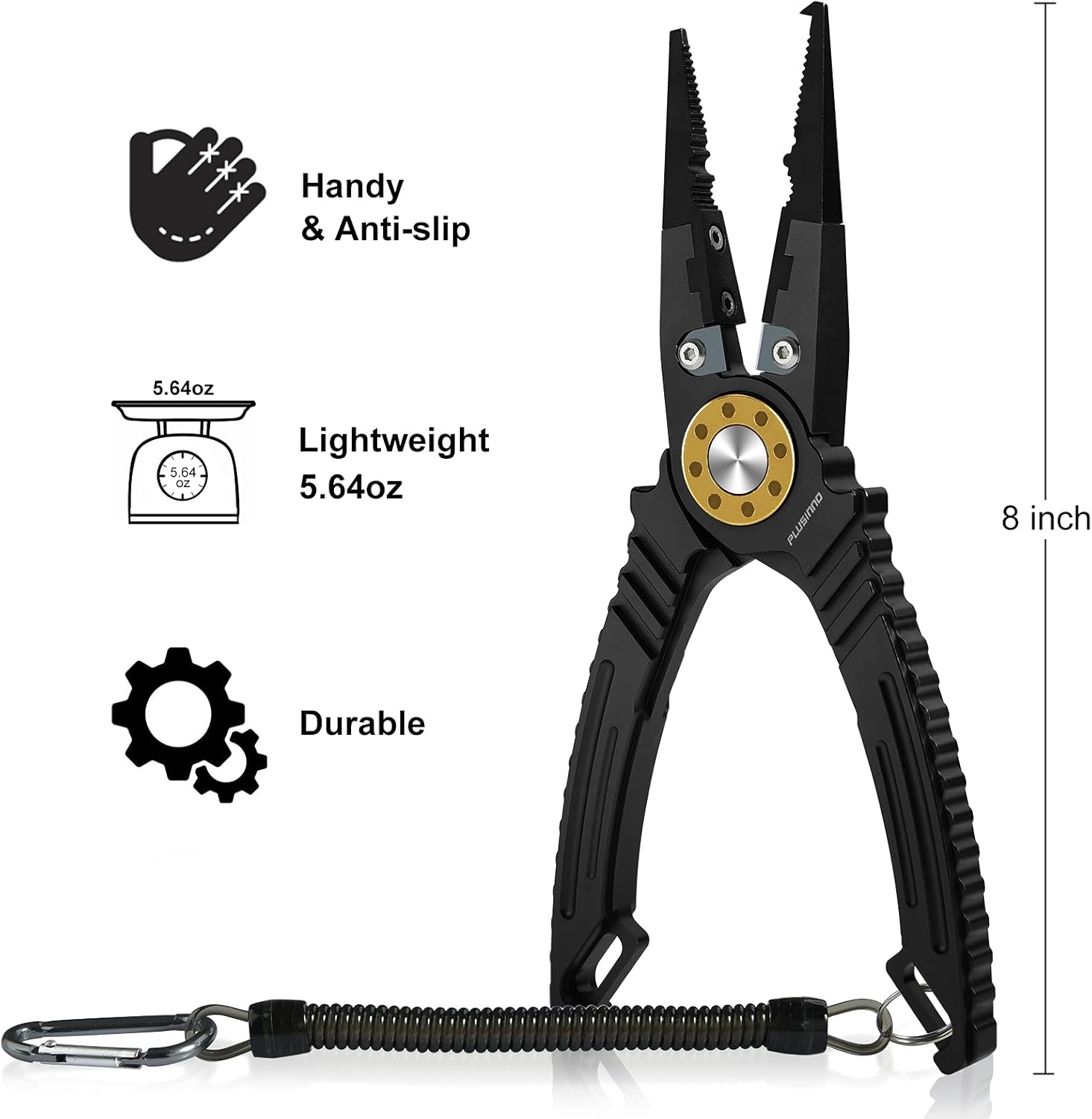 PLUSINNO 8 Inch Fishing Pliers, Multi-Function Saltwater and Freshwater Fishing Pliers - Hook Remover Split Ring Mono Fluoro & Braid Line Cutters Fishing Tool Accessories Fishing Gifts for Men : Sports & Outdoors