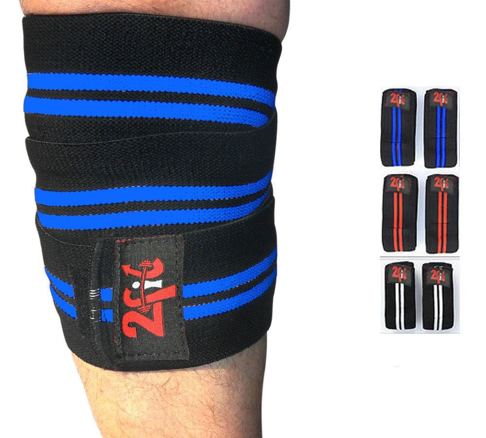 2Fit Weight Lifting Knee Wraps Power Lifting Body Building Knee Support Bandage Pad Guards Straps Gym Exercise Strenght Training Blue & Black 1 Pair …