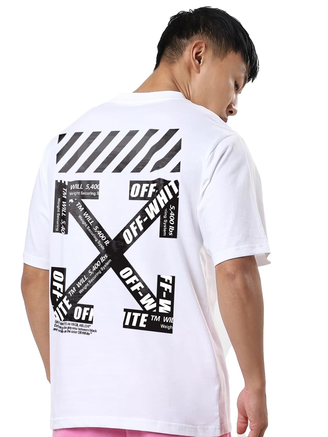 Crazymonk Off White Mens Oversized Fit Half Sleeve Graphic Printed