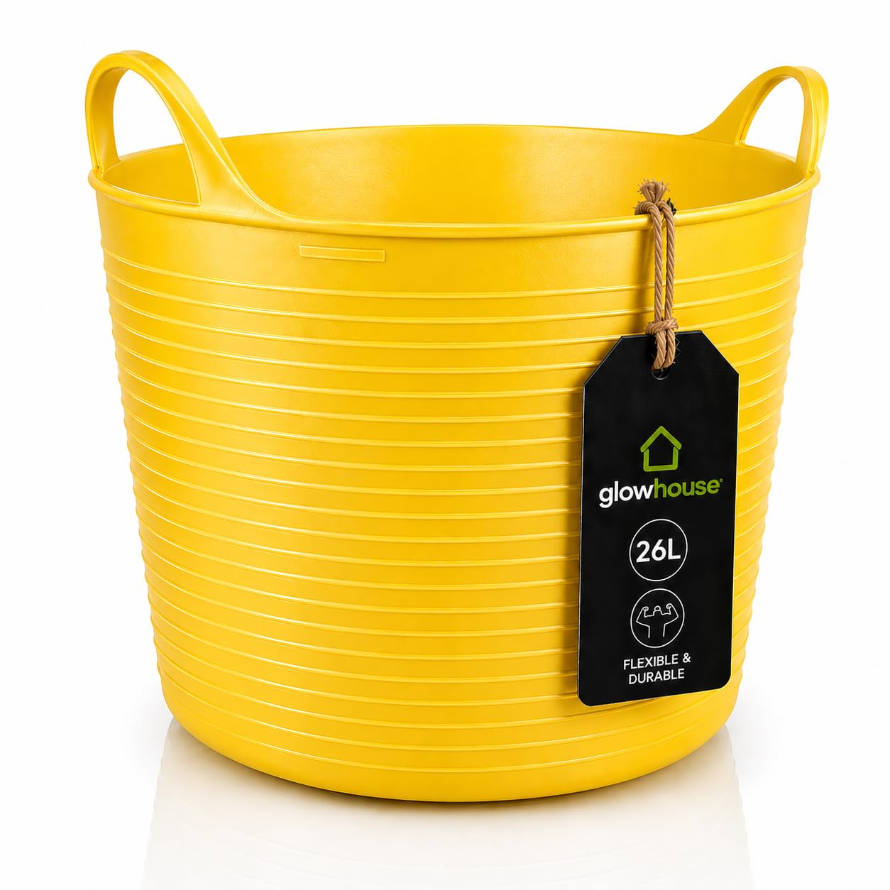 Flexi Buckets Heavy Duty Flexible Tub Trug Strong Multi-Purpose Garden, Stable, Feed, Cleaning & Storage Bucket Durable Carry Handles for Home, Garden, DIY & Outdoor Use (Yellow, 26 Litres Pack of 1)