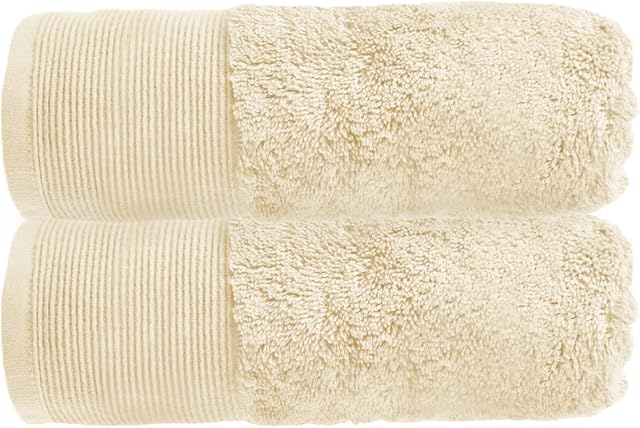Allure Bamboo Hand Towels, Pack of 2, 50 x 90cm, Hypo-Allergenic, Anti-Bacterial for Bathroom (Sand)