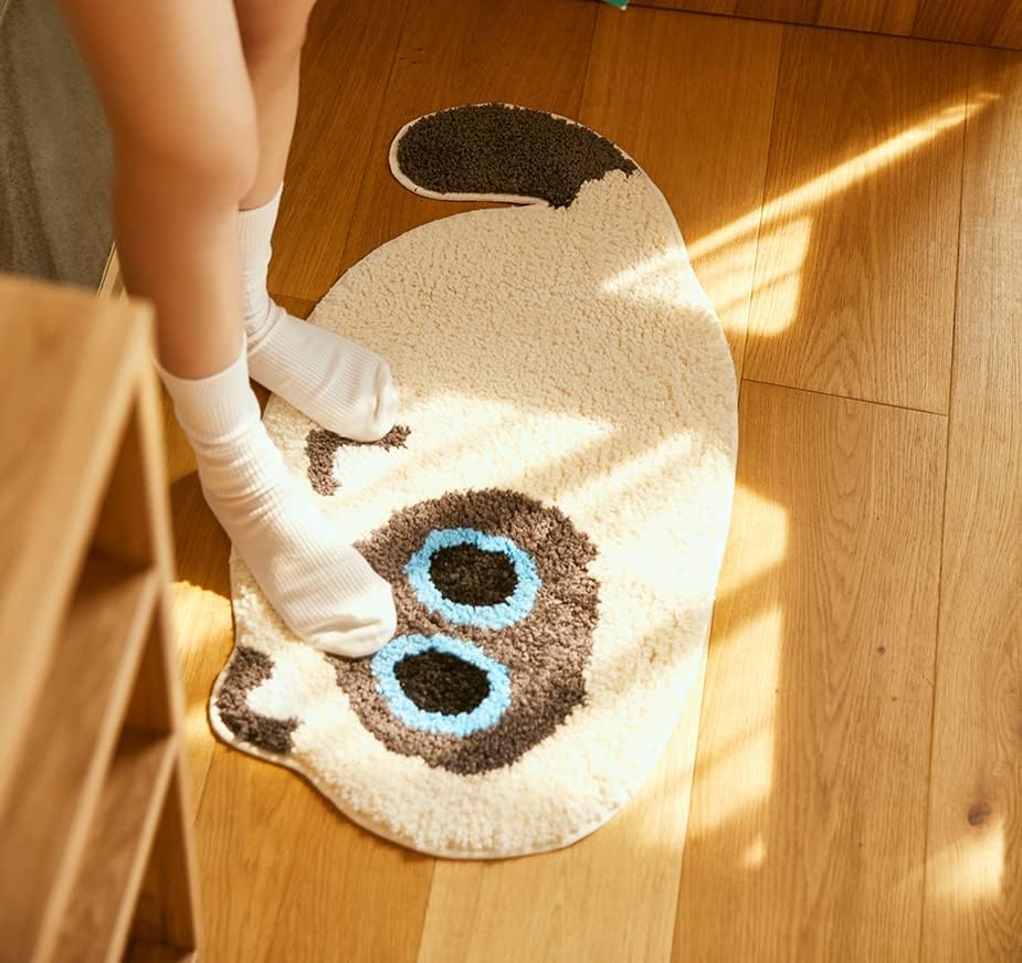 Miniatura 2 de FANSSMILE Tapete de baño grueso con forma de gato, antideslizante, absorbente, suave para baño, diseño adorable con imagen de gato, tapete para