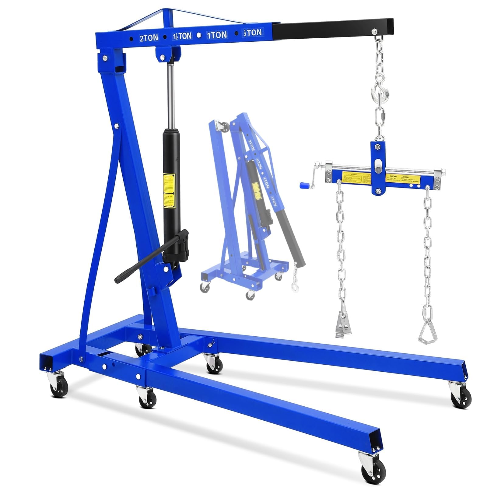 Photo 1 of Garvee 2-Ton Folding Engine Hoist with Leveler, 4400 Lbs Capacity Hydraulic Shop Crane with 6 Casters, Portable Foldable Cherry Picker for Garage, Workshop, Warehouse, Heavy-Duty, Blue