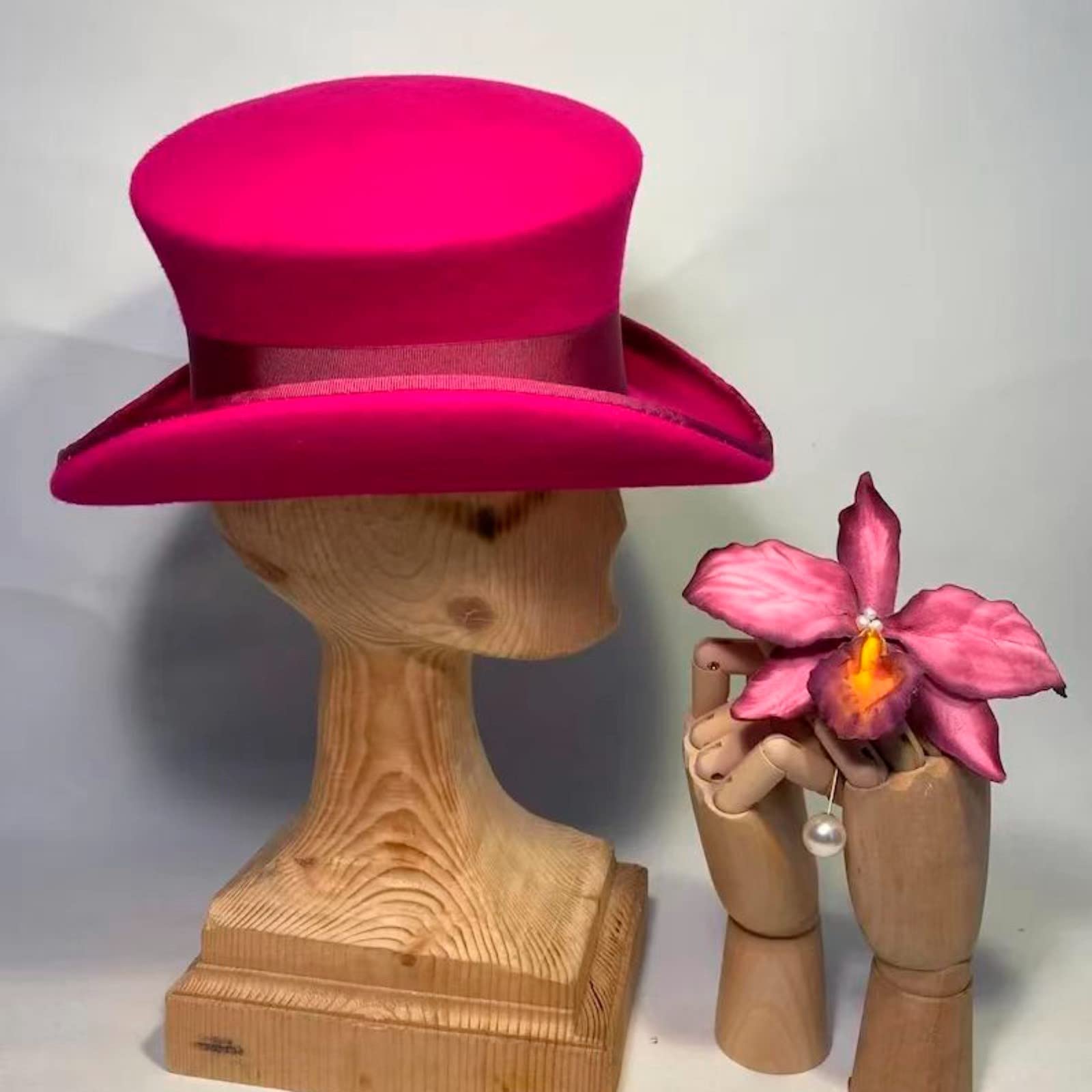 Asymmetric Top Hat Unisex - Wool Hat Women Men Hat Top, Hot Pink - Image 5