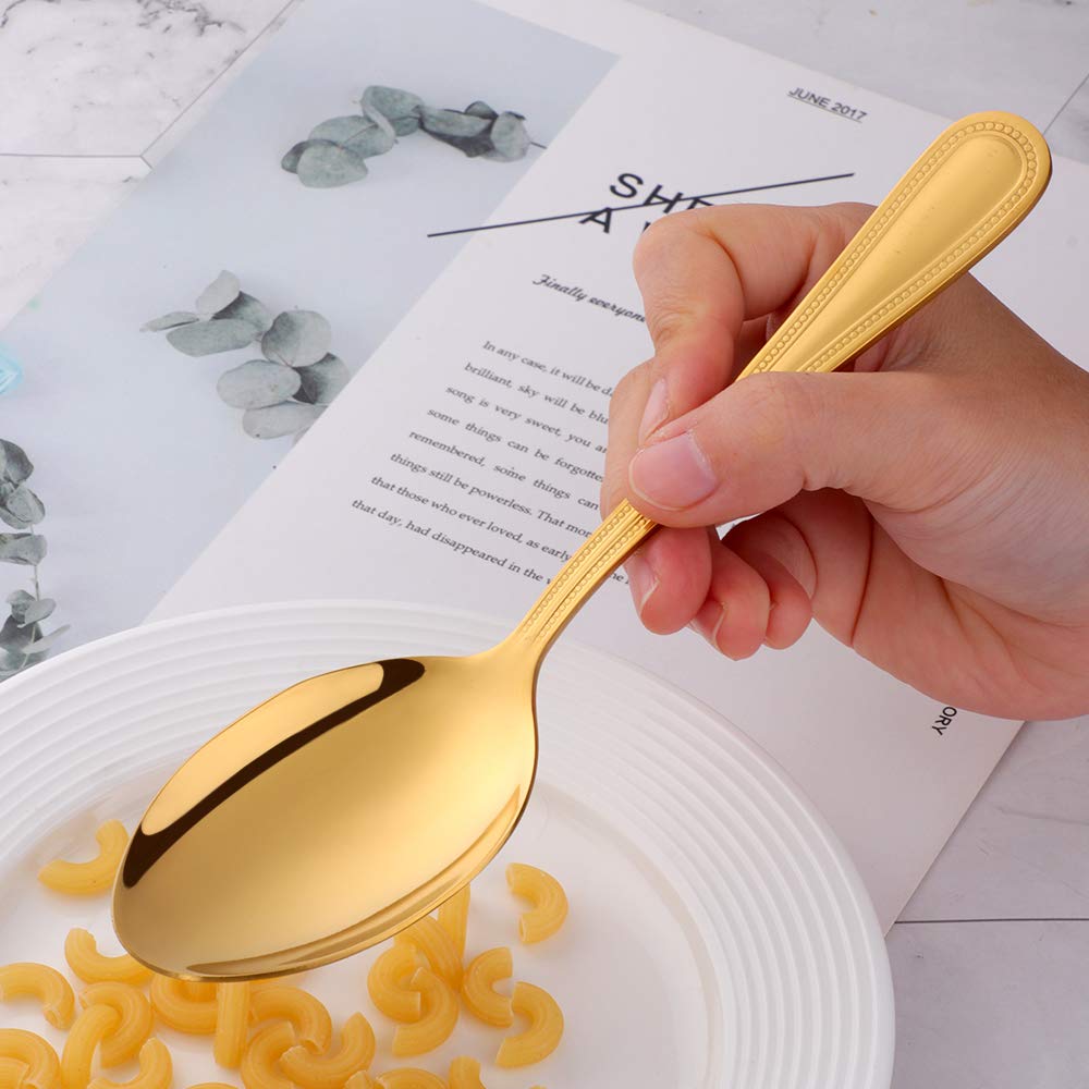 Buyer Star Dinner Spoon, Set of 12 Gold Stainless Steel Serving Spoons for Home Kitchen and Restaurant Mirror Polished Flatware - Image 3