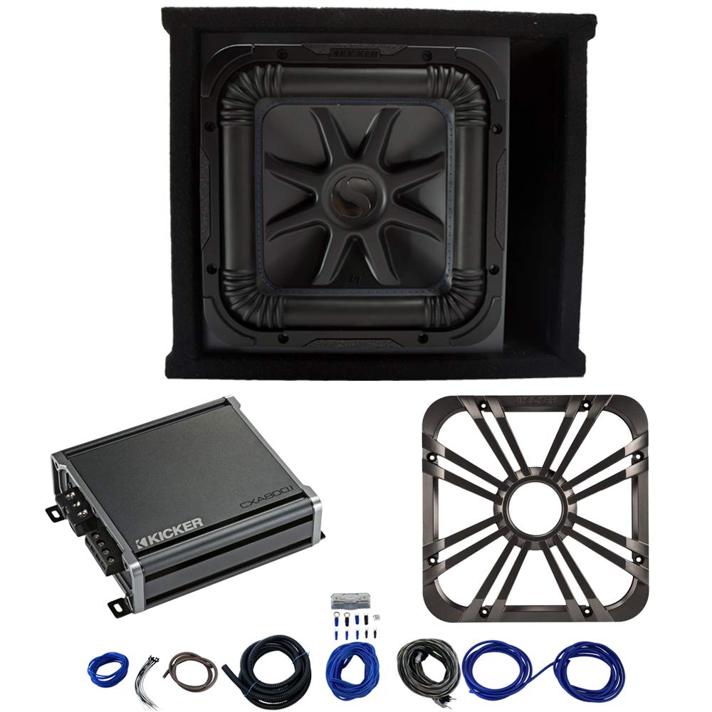 KICKER L7S12 Sub Ported Box with 46CXA8001 Amp, Charcoal LED Grill & Install Kit