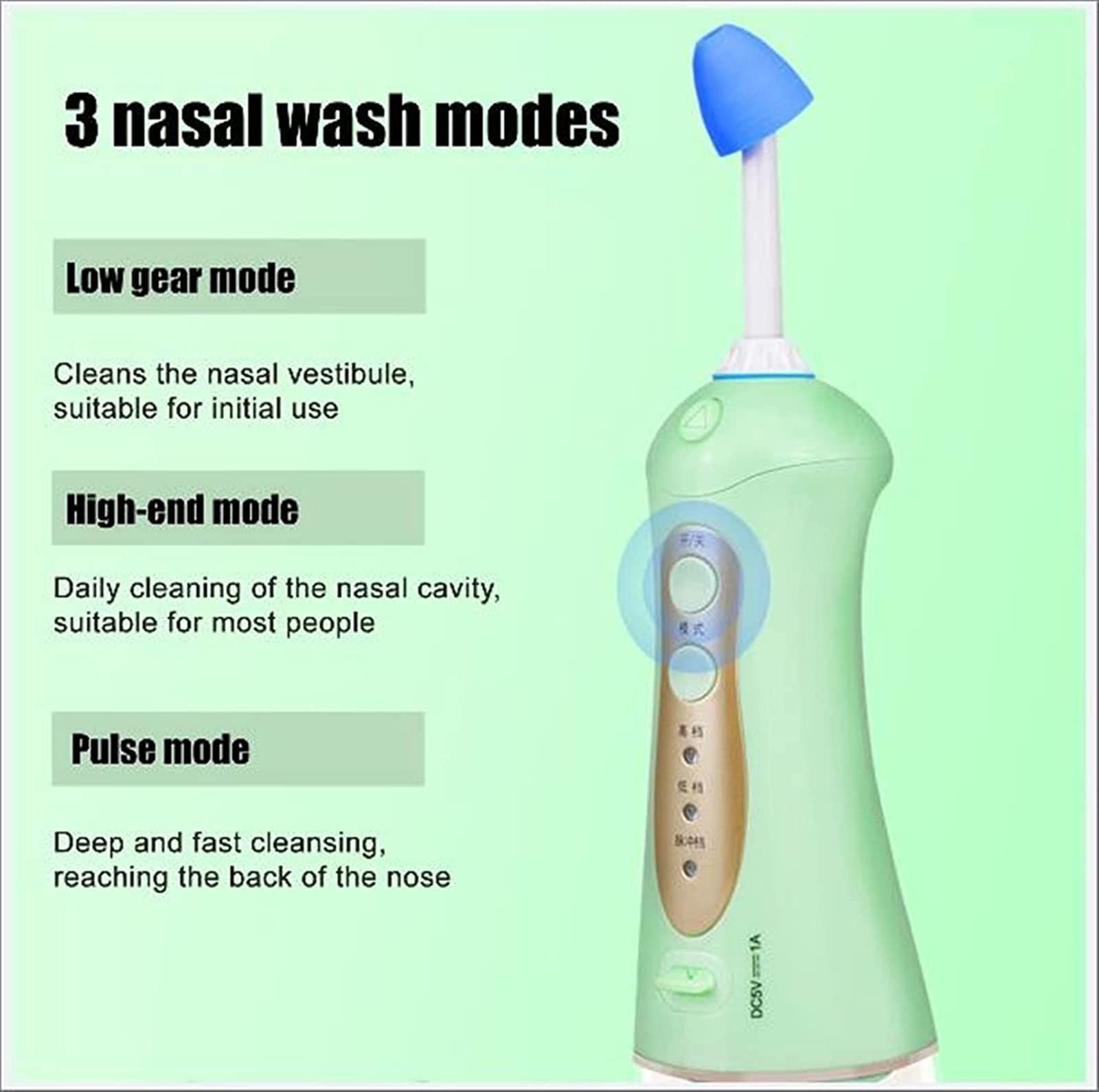 Kit per risciacquo sinusale, Kit per risciacquo sinusale Elettrico per Lavaggio nasale, con 3 modalità di Pulizia e 2 ugelli, ugello Rotante a 360°, per irrigazione nasale, solliev