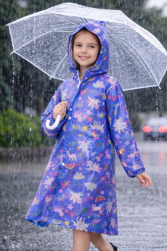 Image of Kids Waterproof PVC Raincoat with Hood & Sleeves | Lightweight, Portable Rain Wear for Boys & Girls | Button Closure with Storage Bag