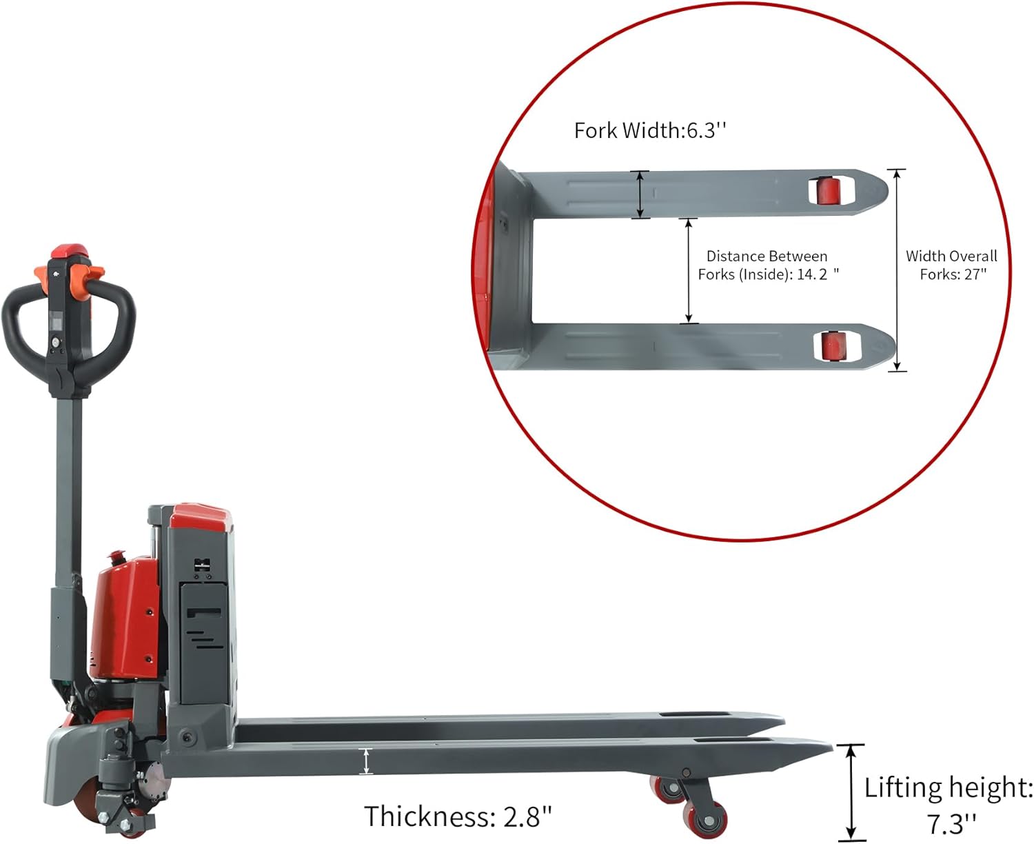 Tory Carrier Electric Pallet Truck 4400 Lb. Cap. Heavy Duty Pallet Jack 48 x 27 Forks Size Big Capacity Li-ion Battery-Red