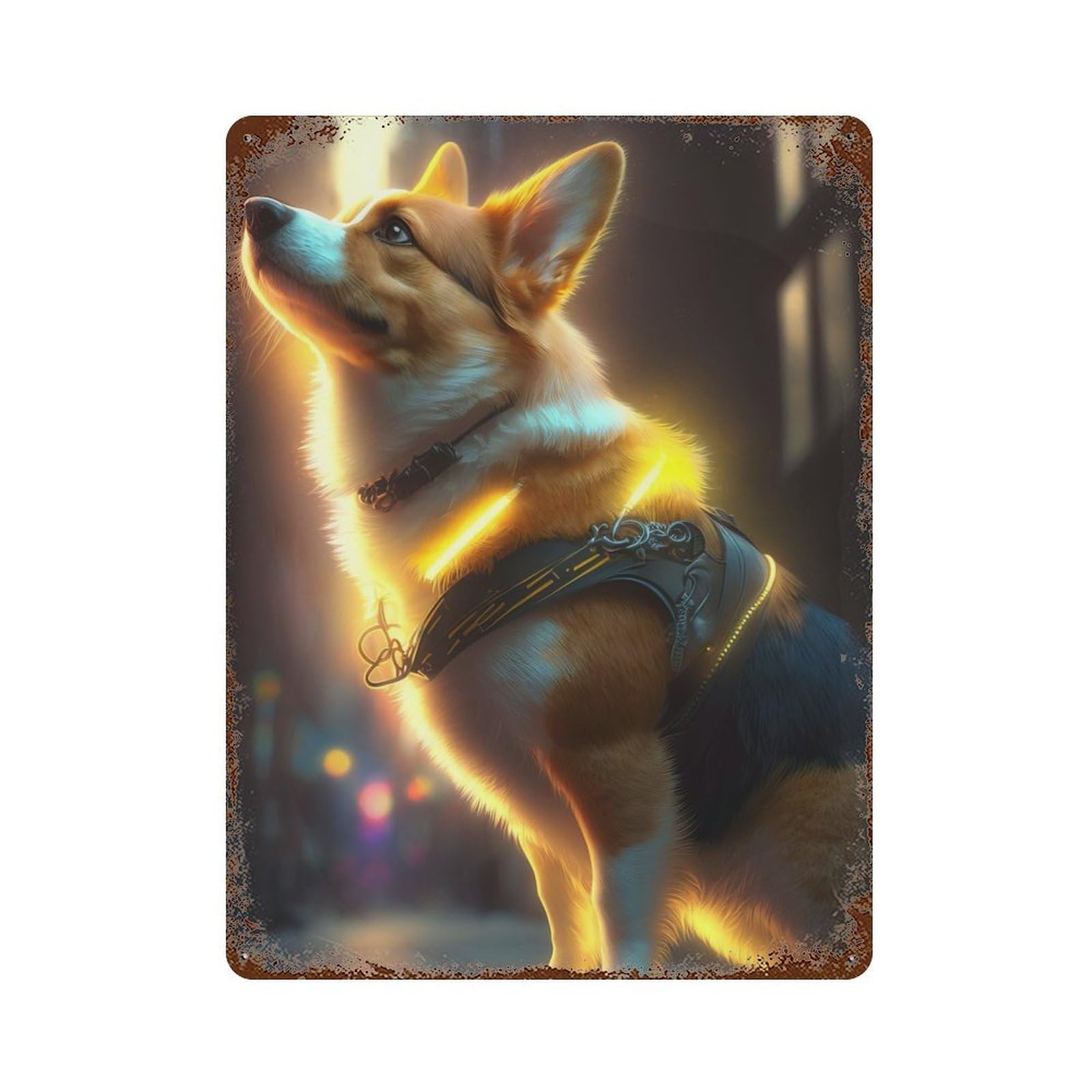 Steampunk Corgi Dog 15.7"x11.8" Aged Metal Wall Plaque, Novelty Wall Decor for Garage, Bar And Workshop Decor