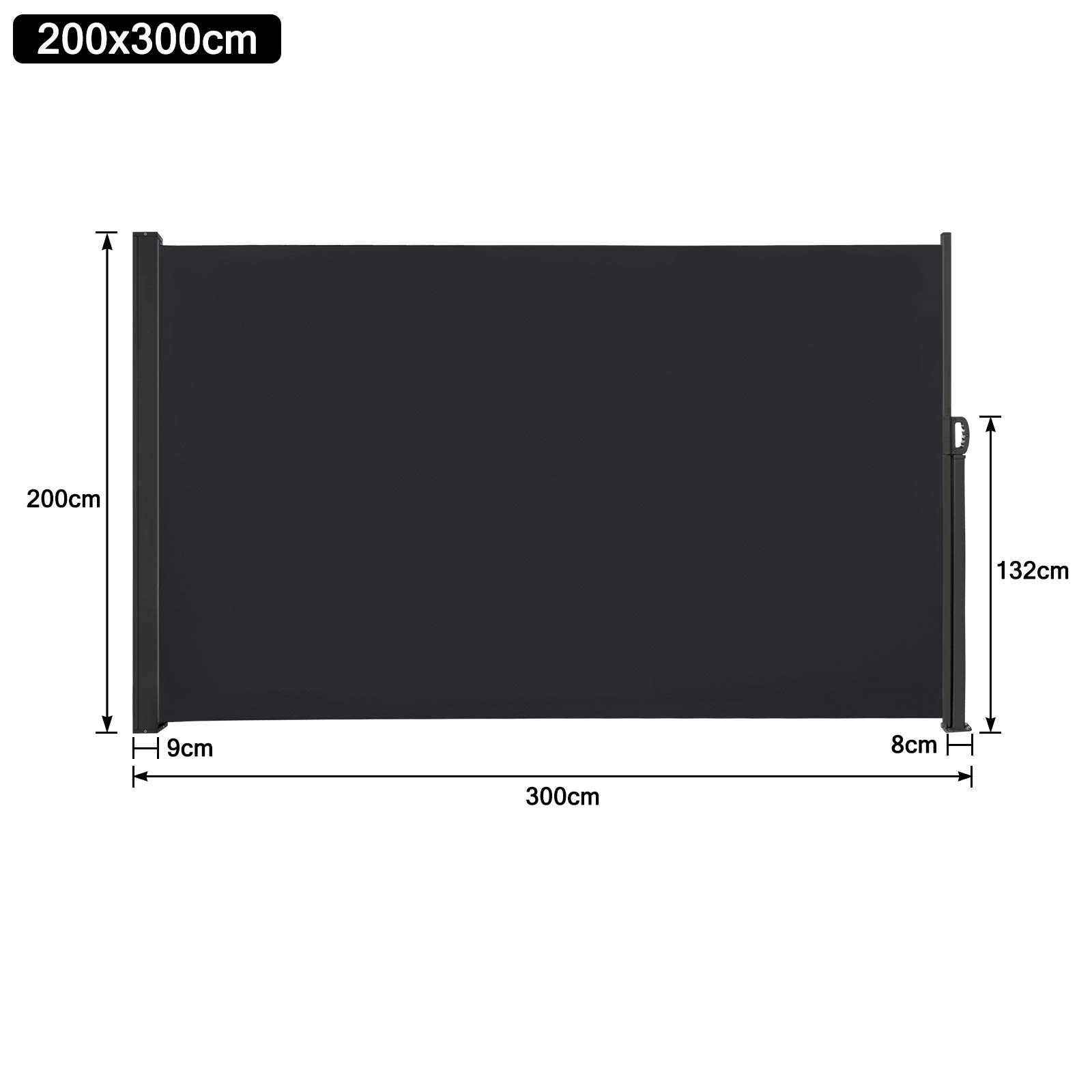 YRHome Markiza boczna, wysuwana, 200 x 300 cm, ochrona przed wzrokiem, nieprzejrzysta, ochrona przed wiatrem, ochrona przed spojrzeniami i wiatrem, markiza na ścianę boczną, na balkon, do ogrodu, na