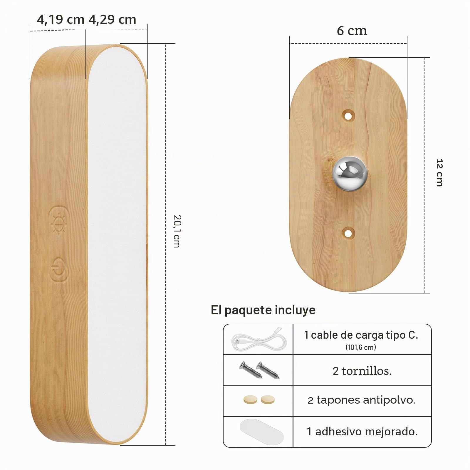 Hensam Apliques de pared accionados por batería, juego de dos apliques de pared LED inalámbricos para dormitorio, luces de pared recargables para cuadros, lámparas de pared regulables de 5 modos para