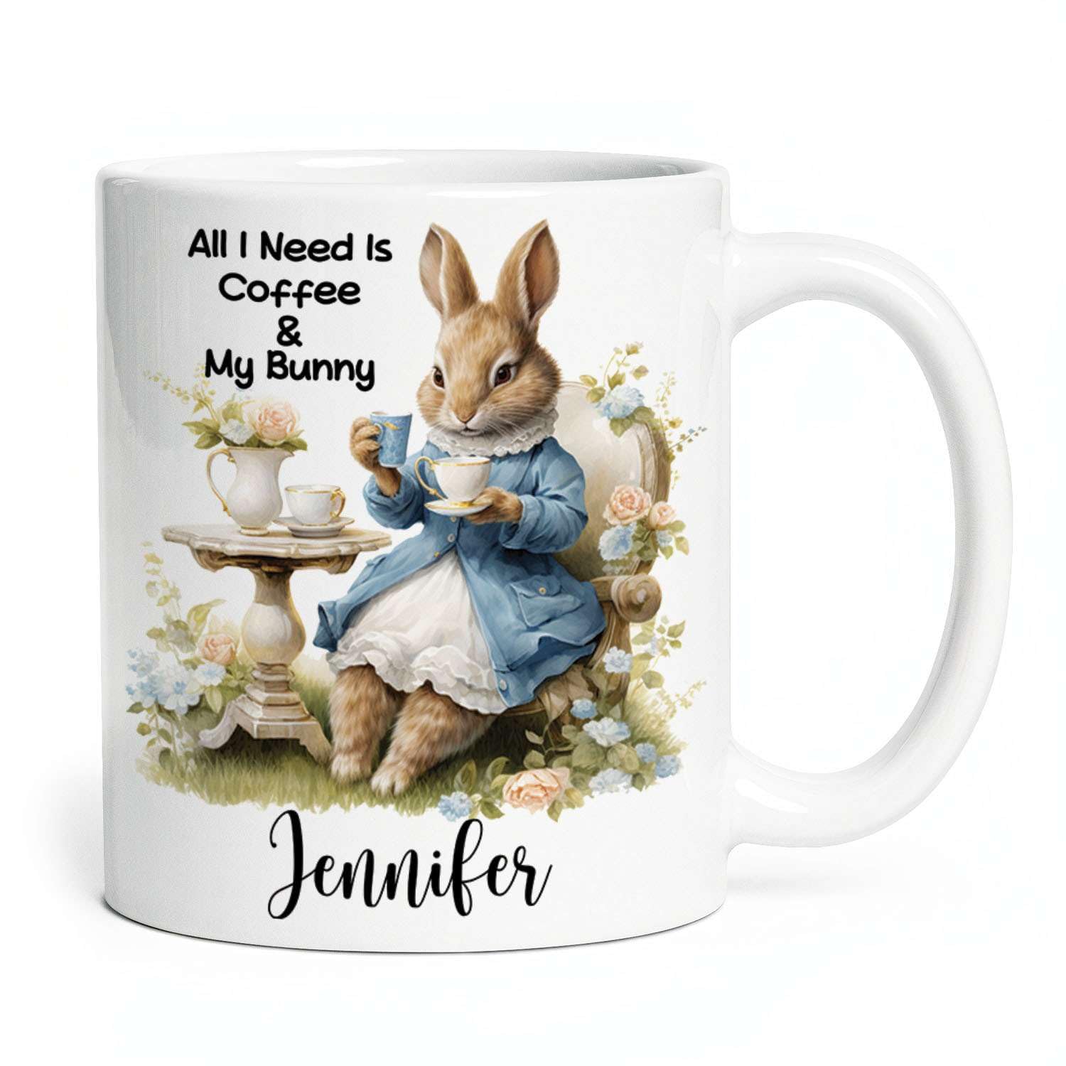 Customized Bunny Message Tea Cups, Personalized Bunny Lovers Ceramic Travel Mug With Name, Custom Coffee Mug With Cute Bunny Design, Awesome Bunny Mug
