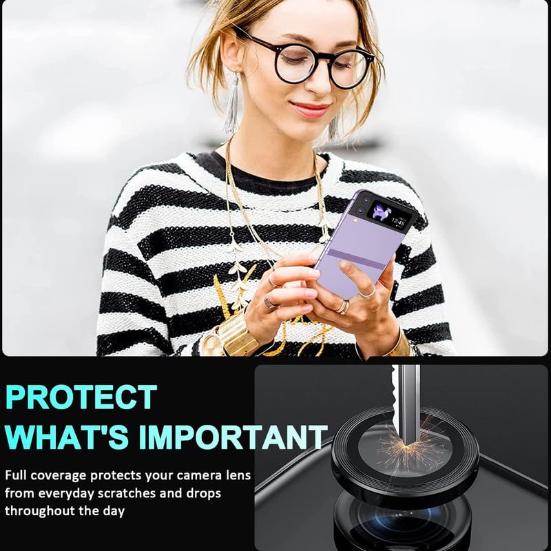 Image of 1 Sets 2 Pack, for Samsung Galaxy Z Flip 5 5G Camera Lens Protector, 9H Tempered Glass Camera Cover Screen Protector 3D Metal Individual Ring [Case Friendly] - MultiColor