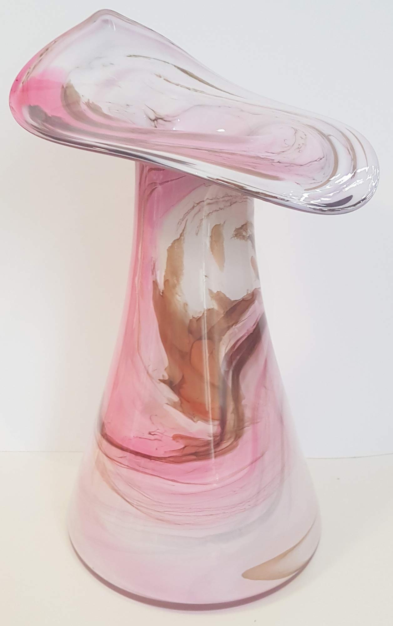 Große Glasvase Mundgeblasen – Rosa, Beige, Weiß, Bauchige Form, Ca. 35-37 Cm Hoch, Für Große Sträuße