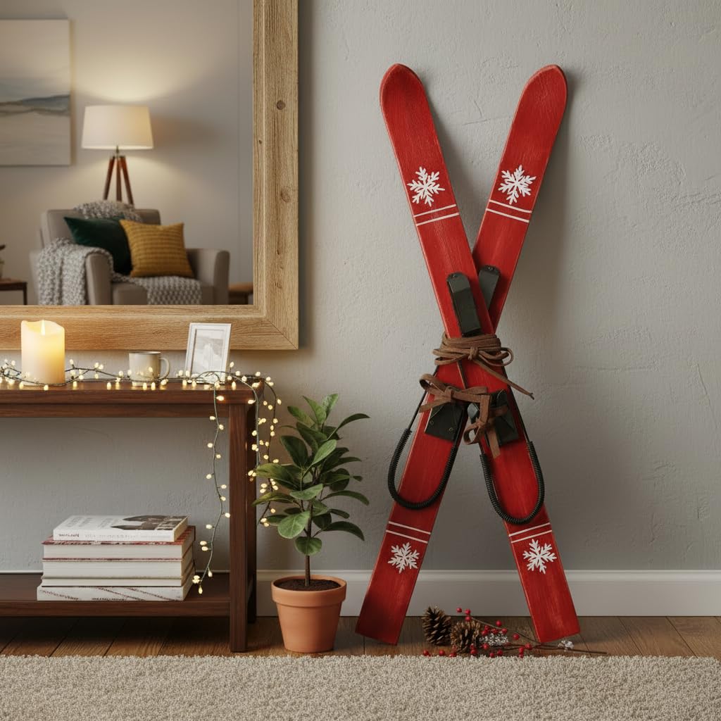 G. Wurm große Deko Ski aus Holz rot 60cm Weihnachten Winter Dekofigur
