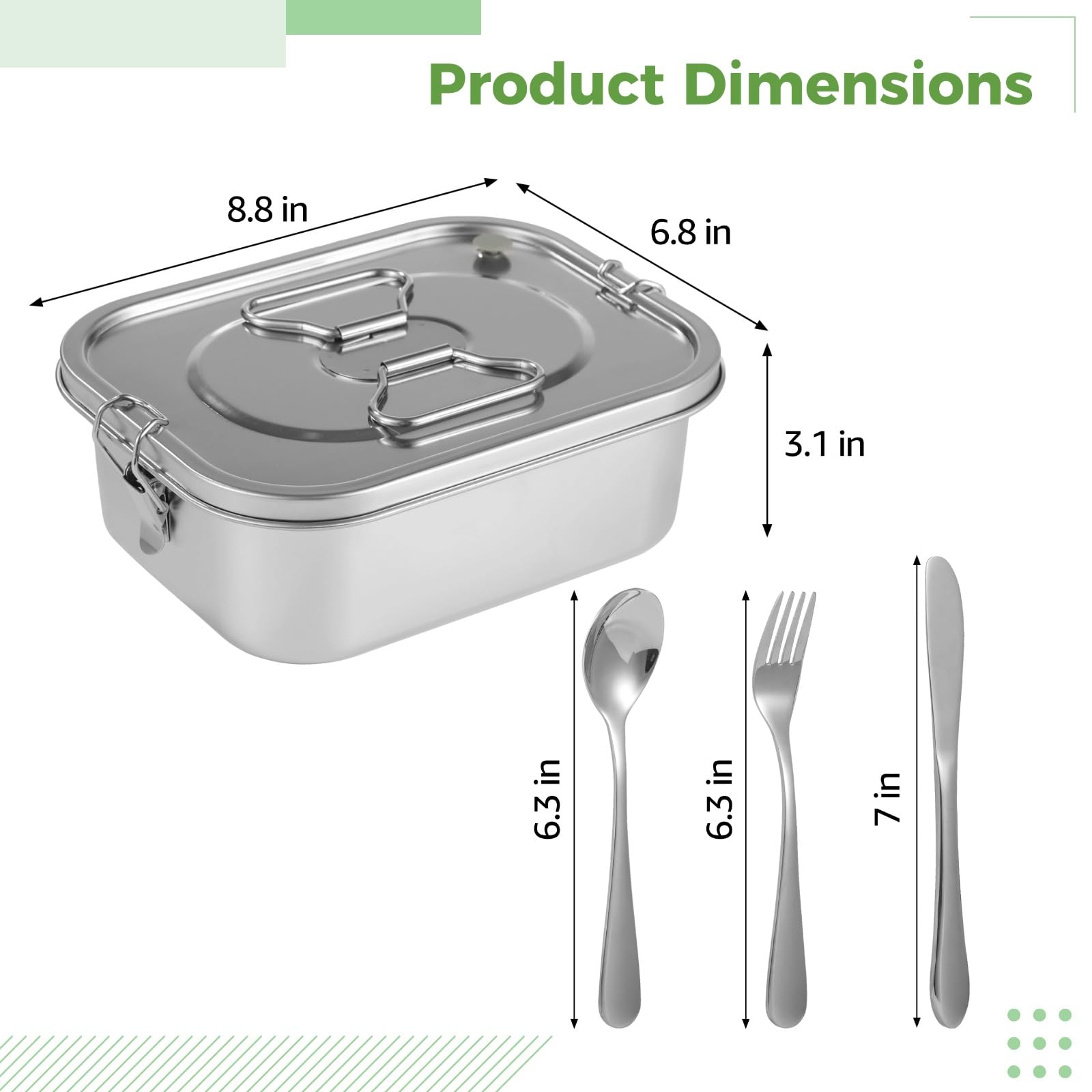 Boîte bento en acier inoxydable avec couverts, grand récipient repas à étages, lunch box réutilisable anti-fuite à 3 compartiments, poignée de transport pour bureau, école, pique-nique, sport