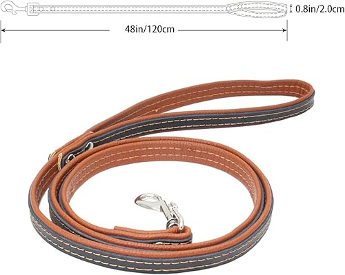 Miniatura 5 de Yonsbox Juego de collar y correa de cuero personalizado para perro con placa de nombre acolchada suave grabada, collares de perro marrón ajustables