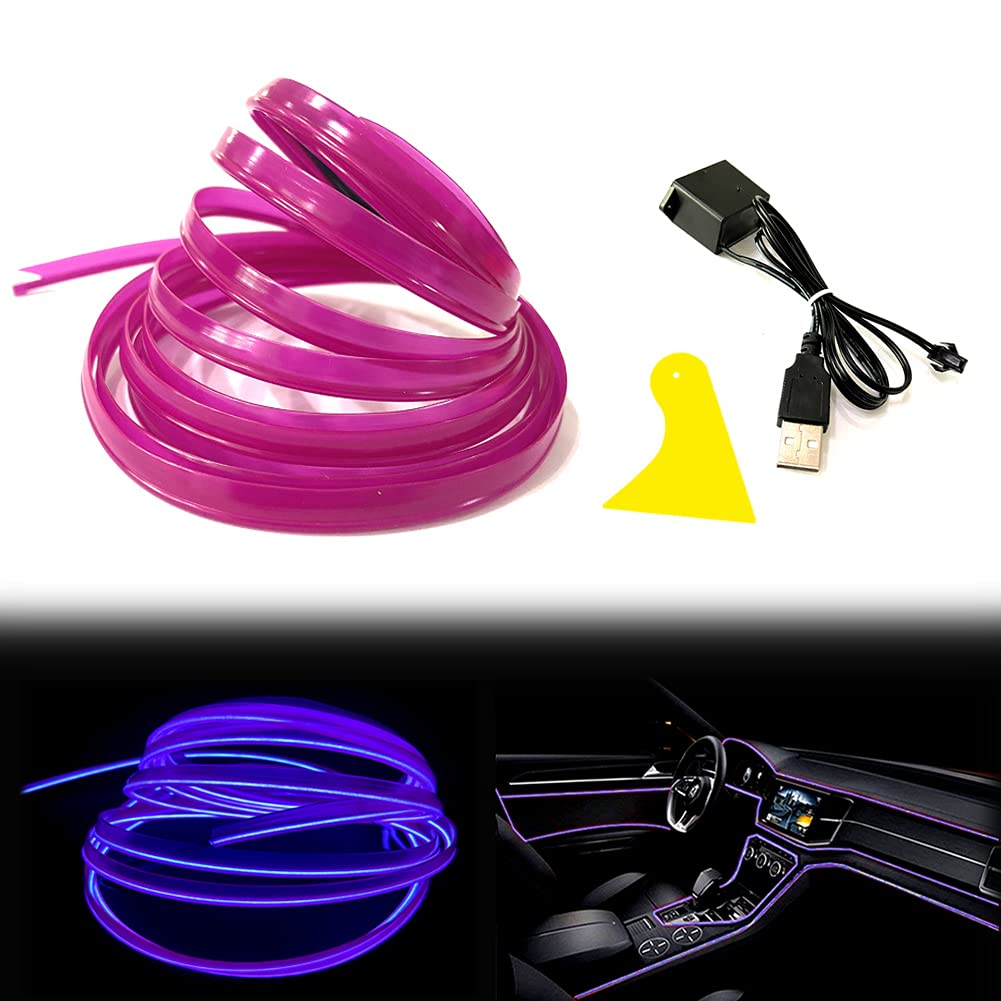 Balabaxer USB EL-Wire Violett, 3M/9.8FT Flexible Neonlichtröhre DC 5V Neonröhre Innenraumlichtleiste für Autoinnenraum, Lücke Dekorationsbeleuchtung.