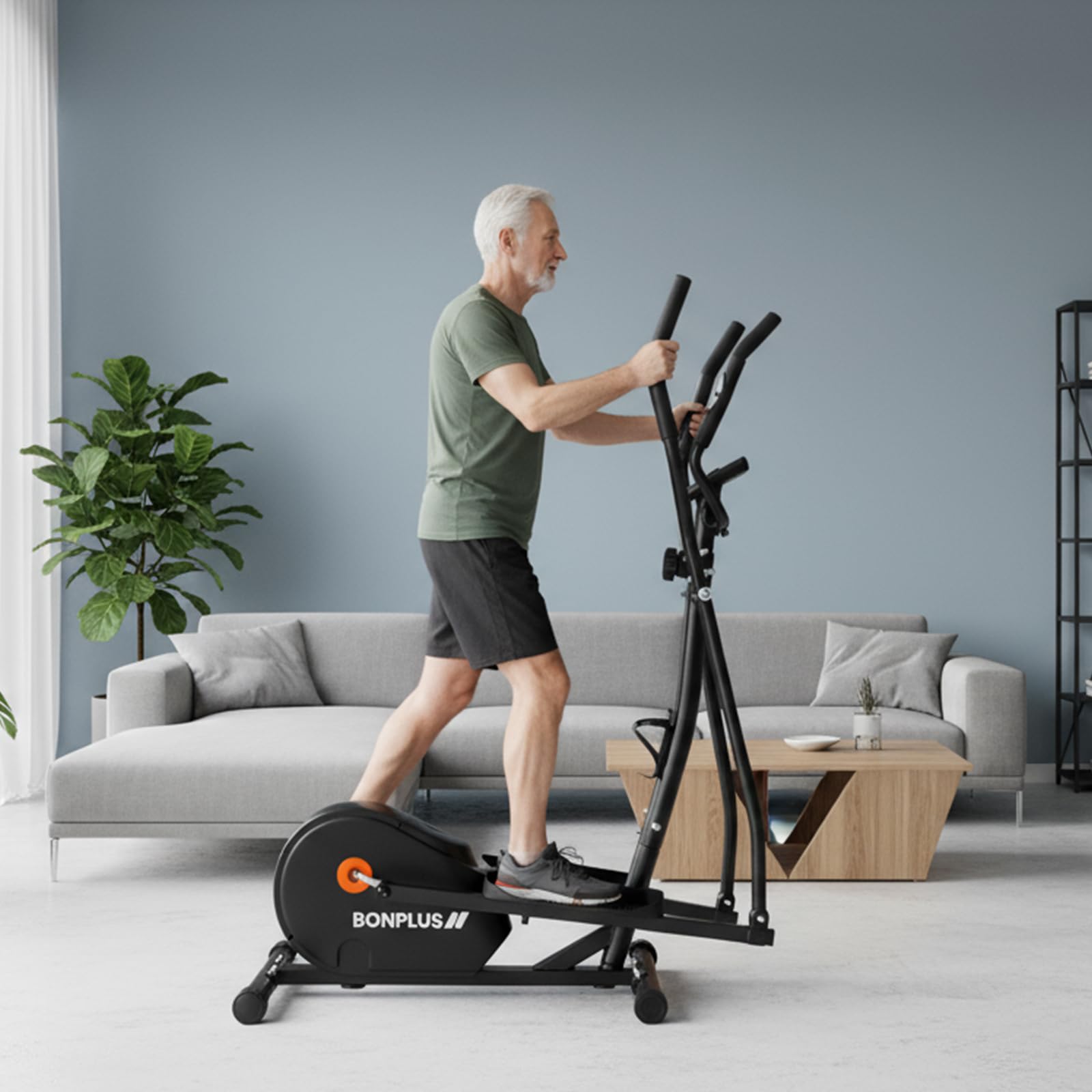 Bicicleta Elíptica con 8 Niveles de Resistencia Magnética, Entrenador Crosstrainer, Pulsómetro, Uso Doméstico, Panel de Control LCD, Ruedas Frontales, Fitness