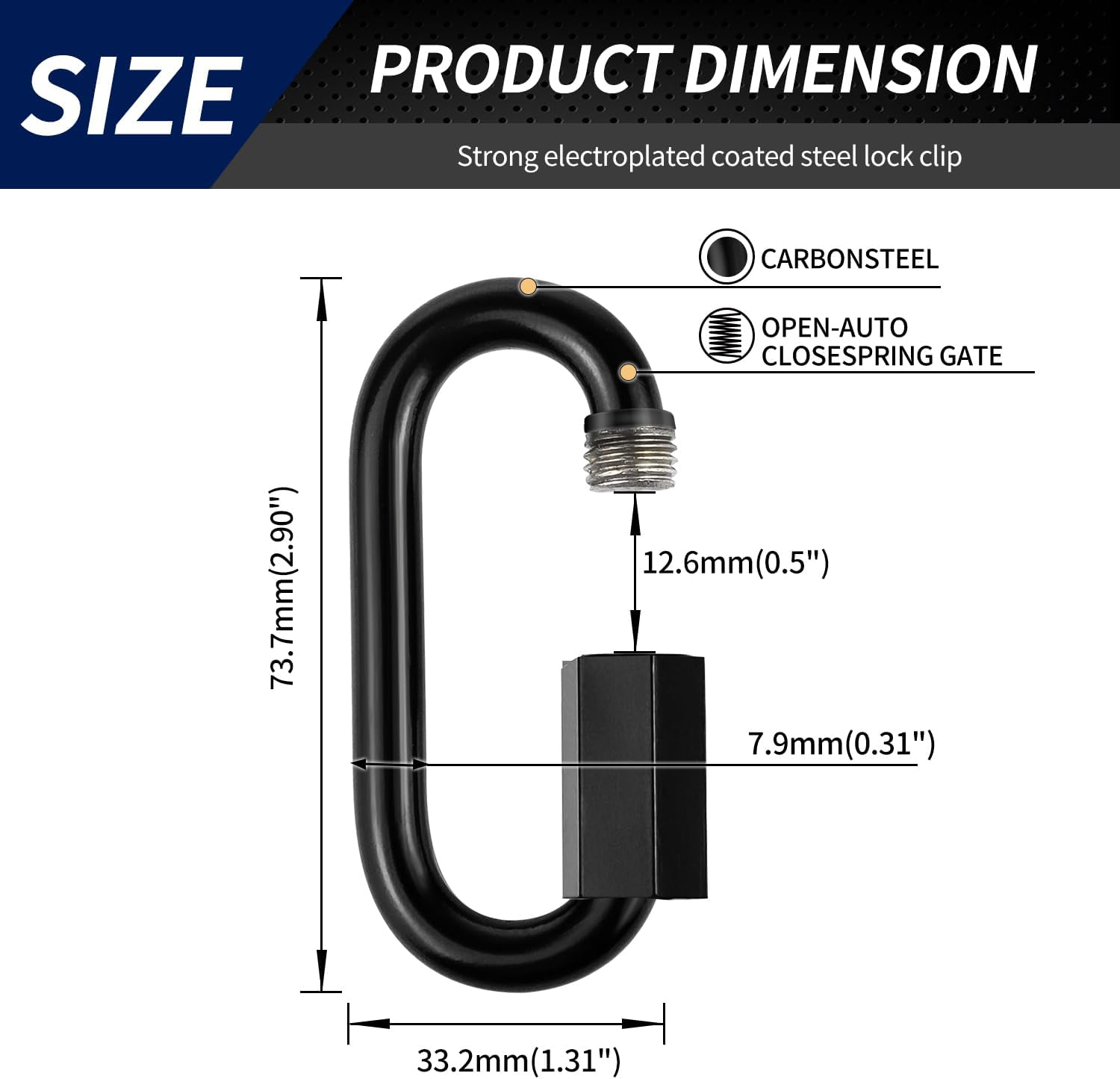 Stainless Steel Chain Quick Links- Locking Carabiners, Chain Hooks, Twist Key Ring Screw Chain Link,Black - Image 3