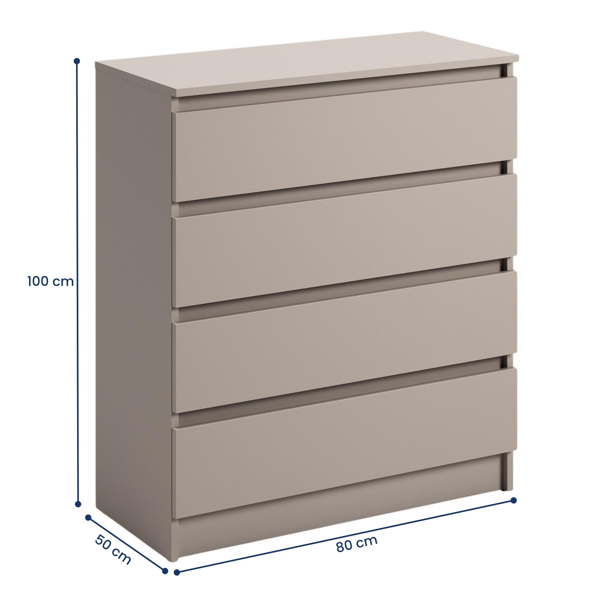 Kommode 80cm breit mit 4 Schubladen Kommode Kaschmir schmal Holz Schrank mit Schubladen Sideboard Highboard Anrichte Schlafzimmer Wohnzimmer Flur Büro